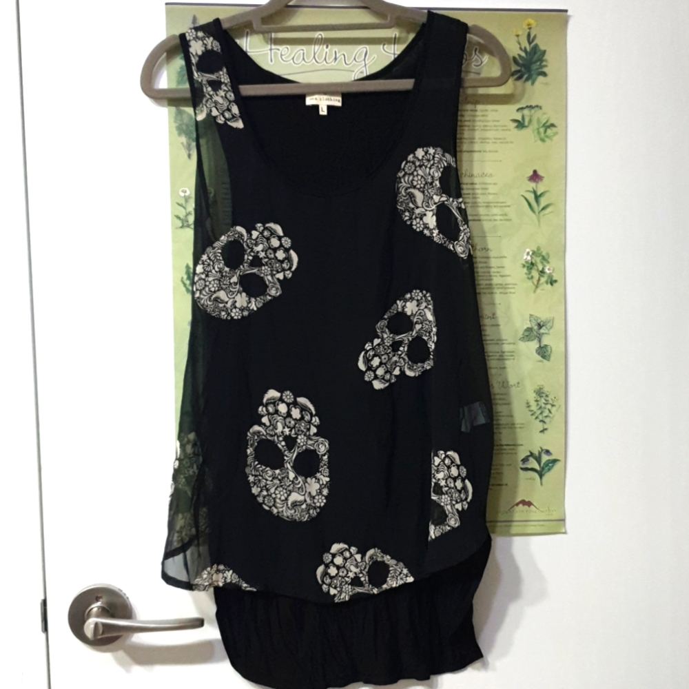 One Clothing sheer skull tank top L